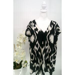 NWT Rachel Zoe Womens Black & White Flutter Sleeve V-Neck Blouse Size 3X